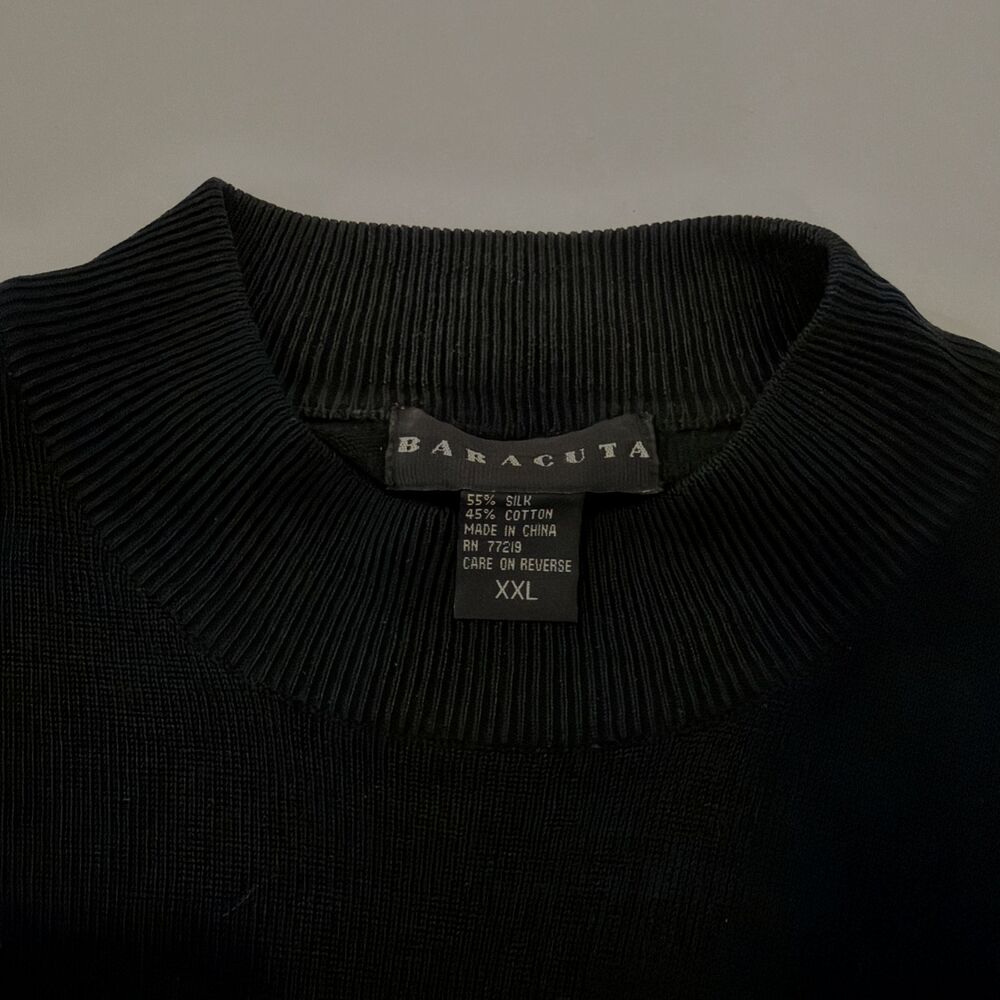 Vtg Baracuta Knit Sweater Silk Blend Mock Neck Mens XXL Black Pullover Classic - Picture 4 of 11